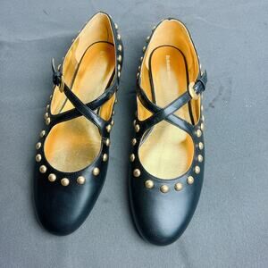 Reformation Salome Black Leather Ballet Flats 9.5